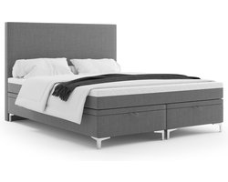 Meuba Home - Amara Boxspring - Grijs - 200x200 - Stof - Met topper 8cm