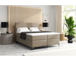 Meuba Home - Atlanta Boxspring - Beige - 140x200 - Stof - Met topper 8cm