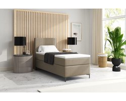 Meuba Home - Atlanta Boxspring - Beige - 90x200 - Stof - Met topper cm