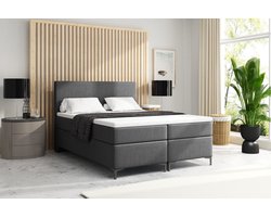 Meuba Home - Atlanta Boxspring - Donkergrijs - 140x200 - Stof - Met topper 8cm