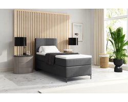 Meuba Home - Atlanta Boxspring - Donkergrijs - 90x200 - Stof - Met topper 8cm