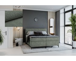 Meuba Home - Berlin Boxspring - Groen - 160x200 - Teddy stof - Met topper 8cm