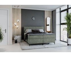 Meuba Home® - Berlin Boxspring - Groen - 180x200 - Teddy stof - Met topper 8cm - Pocket veren