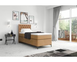 Meuba Home® - Florence Boxspring - Beige - 90x200 - Velvet - Met topper 8cm - Pocket veren