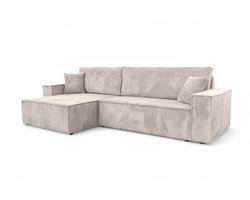 Meuba Home® - Hoekbank Elisa - L-Bank met bedfunctie en opbergruimte - Beige - Ribstof Velvet - Zetel -Slaapbank