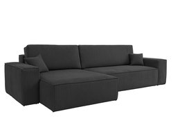 Meuba Home® - Hoekbank Elisa - L-Bank met bedfunctie en opbergruimte - Grijs - Ribstof Velvet - Zetel -Slaapbank