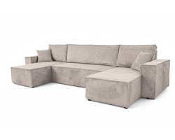 Meuba Home® - Hoekbank Elisa - U-Bank met bedfunctie en opbergruimte - Beige - Ribstof Velvet - Zetel -Slaapbank