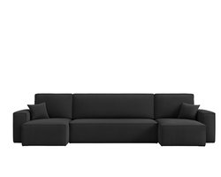 Meuba Home® - Hoekbank Elisa - U-Bank met bedfunctie en opbergruimte - Grijs - Ribstof Velvet - Zetel -Slaapbank