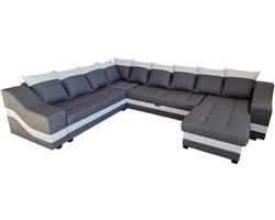 Meuba Home® - Hoekbank Icardi - U-Bank met bedfunctie en opbergruimte - Grijs Wit