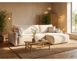 Meuba Home® - Hoekbank Lambi - L-Bank met bedfunctie en opbergruimte - Beige - Unieke stof - Zetel -Slaapbank