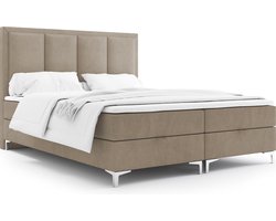 Meuba Home - Jersey Boxspring - Taupe - 200x200 - Stof - Met topper 8cm
