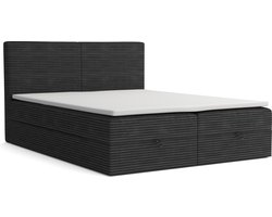 Meuba Home - La Perla Boxspring - Zwart - 200x200 - Stof - Met topper 8cm