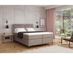 Meuba Home® - Oslo Boxspring - Taupe - 140x200 - Microfiber - Met topper 8cm - Pocket veren