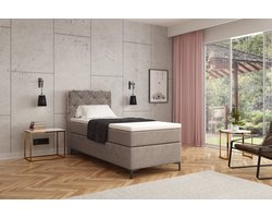 Meuba Home® - Oslo Boxspring - Taupe - 90x200 - Microfiber - Met topper 8cm - Pocket veren