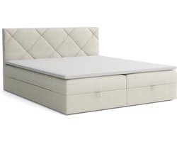 Meuba Home - Valeria Boxspring - Beige - 200x200 - Stof - Met topper 8cm