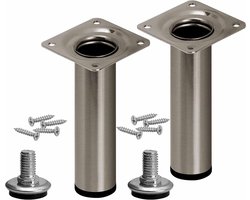 Meubel poot - Bankvoet tafelvoet - Meubels verhogen - Verstelbaar tot 50 kg - Hoogte 10 cm - Geborsteld staal