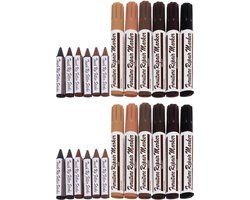 Meubel reparatie stiften - retouche - meubelstiften - bruintinten en zwart - krijt met stiften - Set van 12 stuks stiften