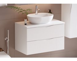 Meubel Square - Badkamermeubel set Morae 60cm - Wit - Badmeubel met Waskom - Wastafelkast Zwevend