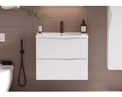 Meubel Square - Badkamermeubel set Morae 60cm - Wit - Badmeubel met wastafel - Wastafelkast Zwevend