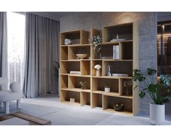 Meubel Square - Boekenkast DIAMOND 2 - set van 2 - Eiken - 186x240x32 cm - Groot opbergkast - Tweedelig uitschuifbare rek
