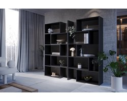 Meubel Square - Boekenkast DIAMOND 2 - set van 2 - Zwart - 186x240x32 cm - Groot opbergkast - Tweedelig uitschuifbare rek