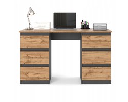 Meubel Square - Bureau Bernova - Antraciet / Eiken - Kindertafel met 6 lades