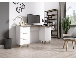 Meubel Square - Bureau SINDI - Wit - Eiken - 138cm - Scandinavische stijl