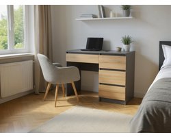 Meubel Square - Bureau Tavik - Antraciet / Eiken - Kindertafel met 4 lades