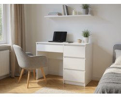 Meubel Square - Bureau Tavik - Wit Mat - Kindertafel met 4 lades