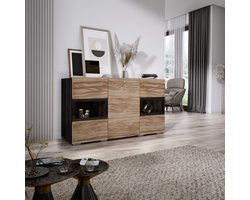 Meubel Square - Dressoir Belix - Walnoot / Donkergrijs - Commode met LED-verlichting