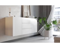 Meubel Square - Dressoir FLY - Mat wit - 140cm - Hangende of staande kast