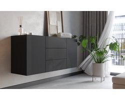 Meubel Square - Dressoir FLY - Mat zwart - 140cm - Hangende of staande kast