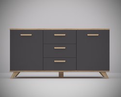 Meubel Square - Dressoir SINDI - Antraciet - Eiken - 150cm - Scandinavische stijl - Commode - Kast