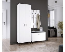 Meubel Square - Halkast NOX - Wit - met Schoenenkast en Kapstok - Halmeubel set