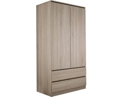 Meubel Square - Kledingkast Opbergo - Licht Eiken - Garderobekast met twee lades - Slaapkamer Kast
