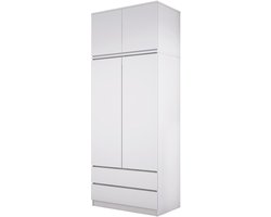 Meubel Square - Kledingkast Opbergo XL - Wit - Garderobekast met opzetkast en twee lades - Slaapkamer Kast