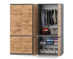 Meubel Square - Kledingkast Opstalo - Antraciet / Eiken - Garderobekast - Slaapkamer Kast