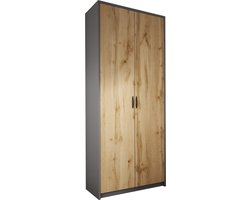 Meubel Square - Kledingkast Slimo 2 - Antraciet / Eiken - 74x180x35 cm (BxHxD) - Slaapkamer - Garderobekast - Opbergkast