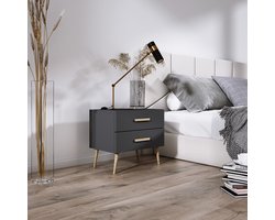 Meubel Square - Nachtkastje SINDI 2 - Set van 2 - Antraciet - Eiken - Scandinavische stijl