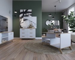 Meubel Square - Salontafel SINDI - Wit - Eiken - 90cm - Scandinavische stijl