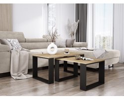 Meubel Square - Salontafel Twinix - Eiken / Antraciet - Set van 2