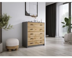 Meubel Square - Schoenenkast Footsie - Antraciet / Eiken - Schoenenrek met 5 kleppen - Halmeubel