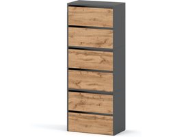 Meubel Square - Schoenenkast STEP - Set van 3 - Eiken / Grijs - Modulaire schoenenkast zonder handgrepen