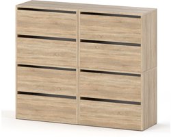 Meubel Square - Schoenenkast STEP - Set van 4 - Eiken - Modulaire schoenenkast zonder handgrepen