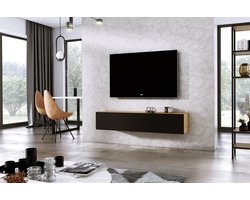 Meubel Square - TV meubel DIAMOND - Eiken / Mat Zwart - 150cm - Hangend TV Kast