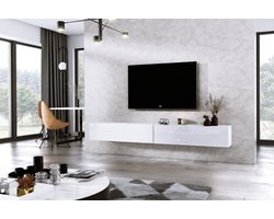Meubel Square - TV meubel DIAMOND - Wit / Hoogglans Wit - 240cm (2x120cm) - Hangend TV Kast
