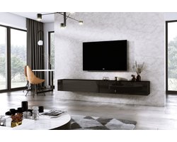 Meubel Square - TV meubel DIAMOND - Zwart / Hoogglans Zwart - 240cm (2x120cm) - Hangend TV Kast