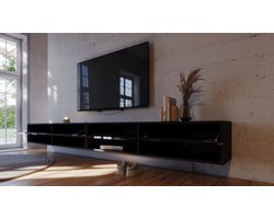 Meubel Square - TV meubel Nivo - Hoogglans Zwart - 280cm (2x140cm) - Hangend TV Kast