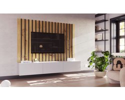 Meubel Square - Wandmeubel Lamaro - TV-meubel - Mat Wit - Kast met lamellenpanelen