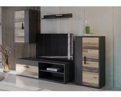 Meubel Square - Wandmeubel Sedia - Antraciet / Old wood - Set van 4